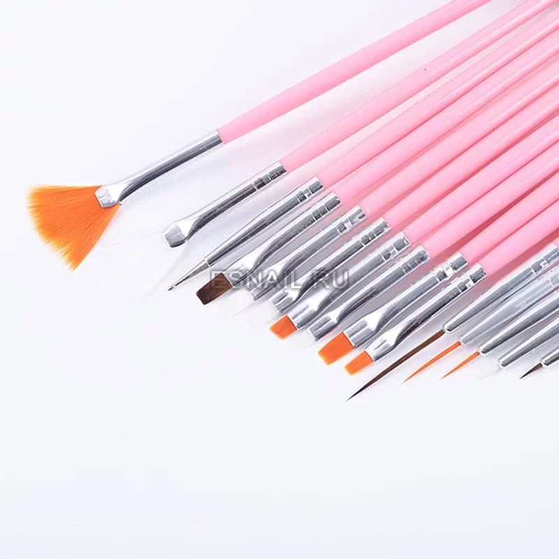 Набор кистей 15 шт, розовые
